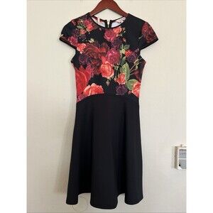 Ted Baker Xylee Skater Dress Floral Scuba Cap Sleeve Fit&Flare SZ 1 US 4